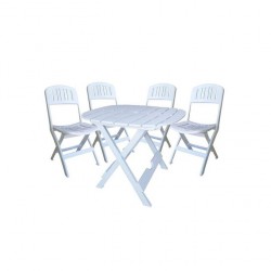 Sofpince Pack Table pliante - Valentina + 4 Chaises Seichelle - Blanc