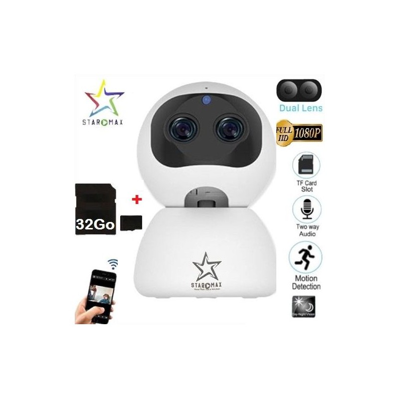 STAR MAX Caméra surveillance WIFI - 2X 1080P - Autotracking + carte memoire 32Go