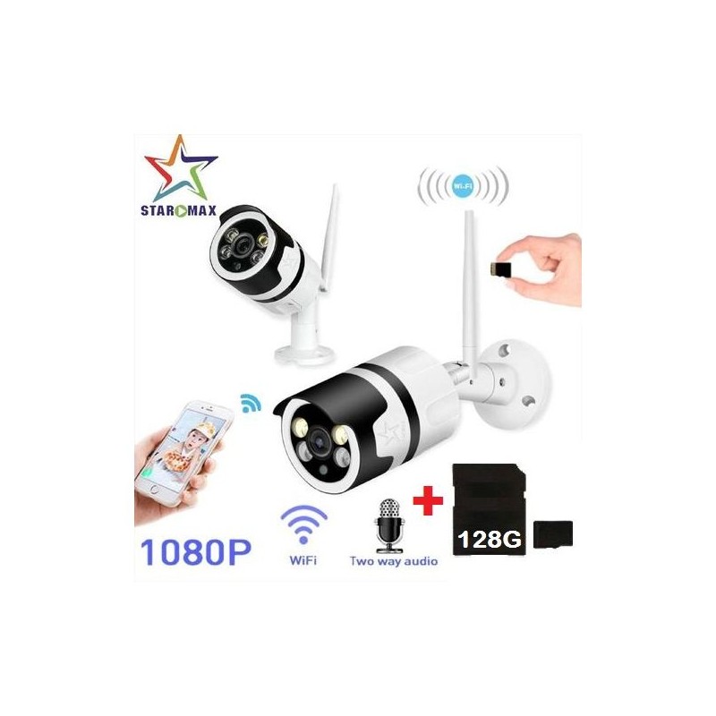 STAR MAX Caméra Surveillance WIFI - 1080P - extérieur - avec carte micro SD 128Go