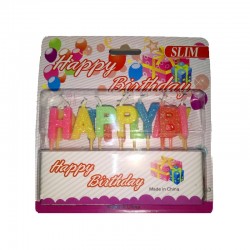 Bougie anniversaire happy birthday Slim Multicolores