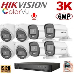 Hikvision Pack 8 Caméra Surveillance HD - 3K (6MP) + Micro + XVR 8 -4K UP TO 8MP - color vu