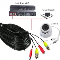 Câble Coaxial pour Caméra surveillance 2en1 - 15 Mètres - BNC + DC