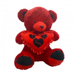 Peluche ours rouge avec cœur MM 60 cm
