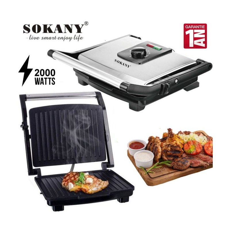 Sokany Grill électrique-Multifonctions-Professional-Inox&Noir-2000W- Garantie 1 an