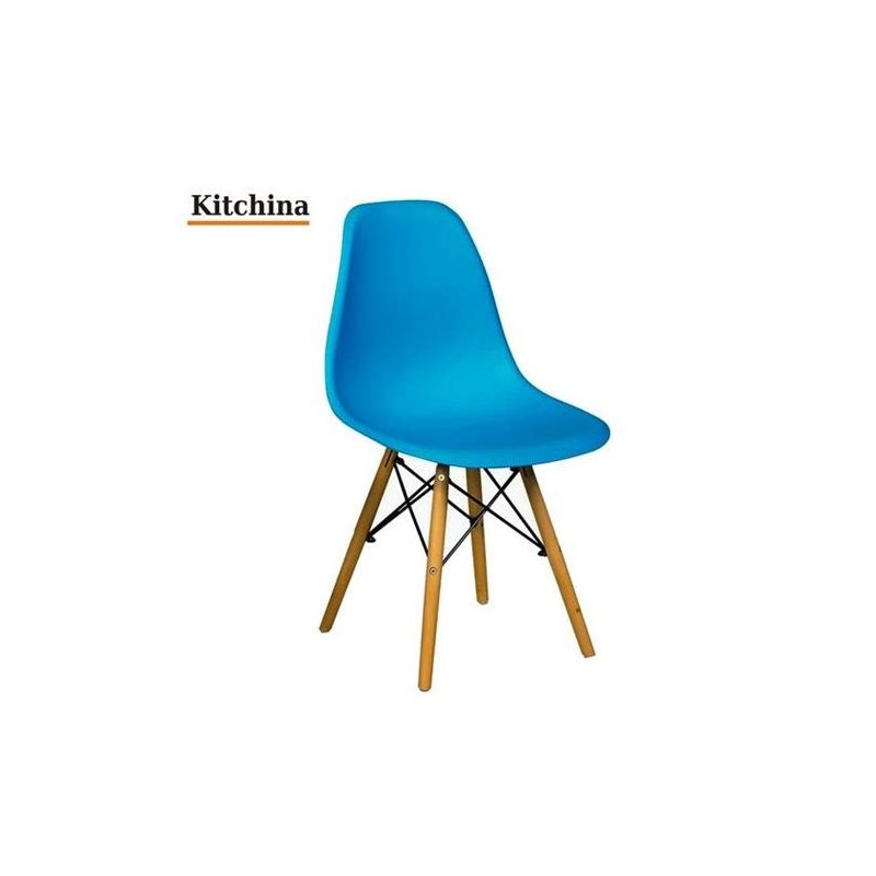 Kitchina Chaises à salle à manger - Plastique - Coque moulée - Pieds En Bois - Style Moderne - Bleu