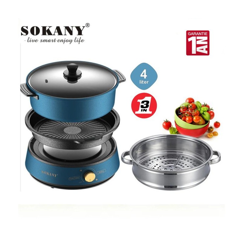 Sokany Cuisinière électrique- 4L- cuiseur vapeur en acier inoxydable-conception fendue