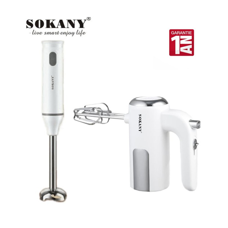 Sokany Batteur A Main & Mixeur Plongeant - Blanc - professionnel
