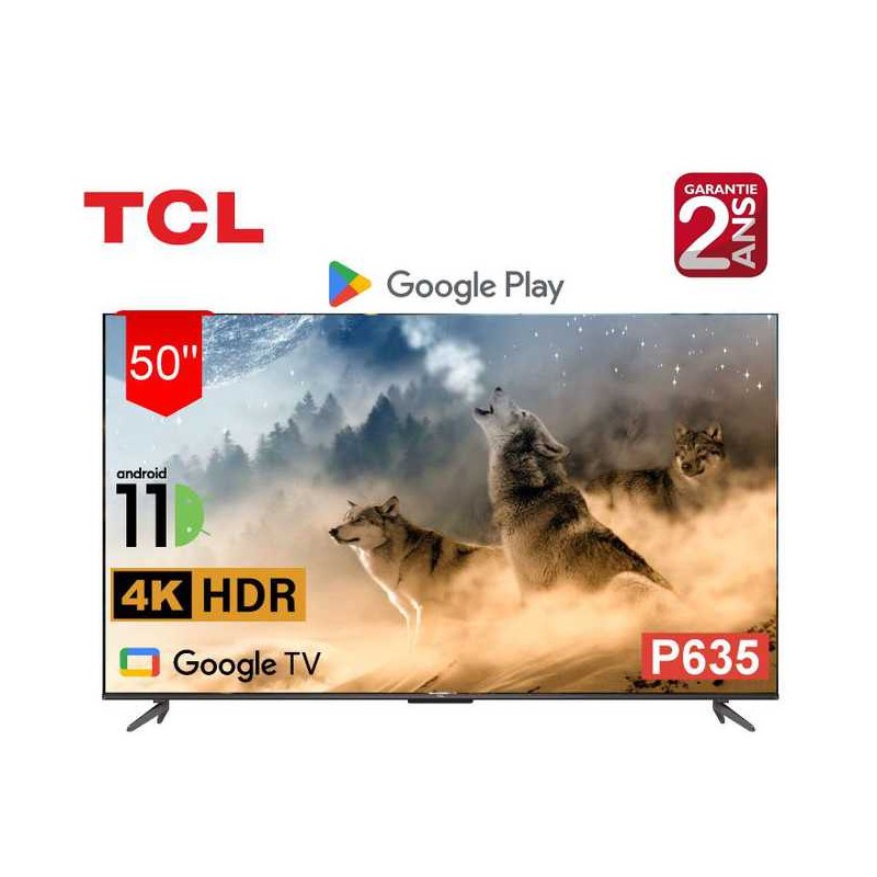 TCL TV P635 50" LED 4K-smart tv-google tv-Android-noir