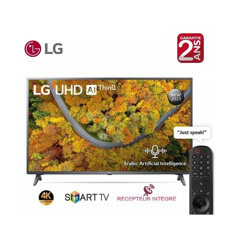 LG Téléviseur 55" UHD 4K Smart AI THINQ + Récepteur Intégré -55UQ80006LD - Garantie 2 ans
