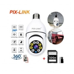 Pix Link Caméra surveillance WIFI - 1080P - ampoule - 360° + carte micro SD 32Go