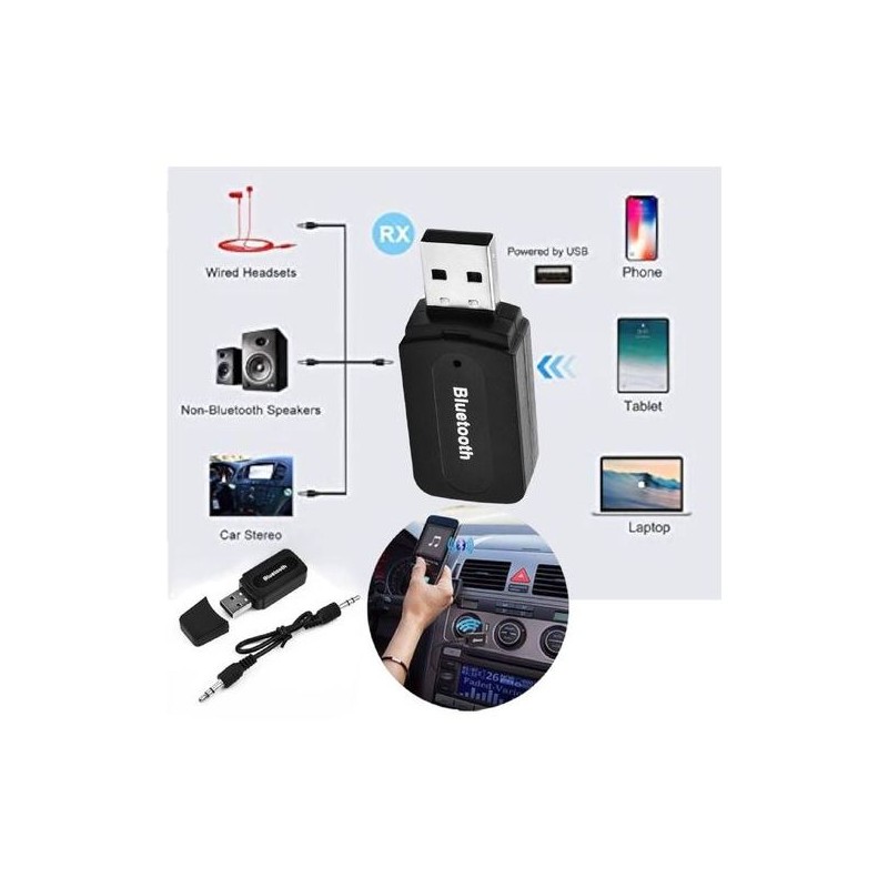 Récepteur Adaptateur Audio Bluetooth - USB - AUX - Car Jack