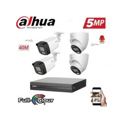 Dahua Pack 4 Caméra surveillance HD - 5MP - 20M/40M + Micro + XVR 4 - color vu - full color