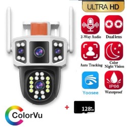 Caméra surveillance WIFI - Full HD - Dual lens - Suivi Mouvement - ColorVu + carte Memoire 128Go