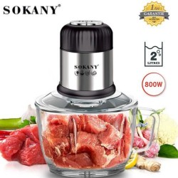 Sokany Hachoir Électrique Avec Bol En Verre 4 Lames - 800 W - 2L - Noir- Garantie 1 an