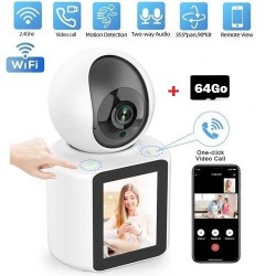 Caméra surveillance WIFI interne - Full hd - 360 degré - avec ecran + carte memoire 64Go