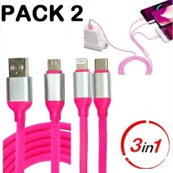 Pack 2 cable USB de charge - pour lphone - Micro USB V8 - Type C - 3en1