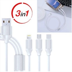 câble USB de charge - pour iphone - Micro USB V8 - Type C - 3en1