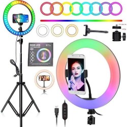 Ring Light LED Lumière RGB - Rotatif 360° + Tripied Support 2 Mètres + Télécommande