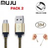 Pack 2 Câble USB Vers Micro USB V8 - 3 mètres