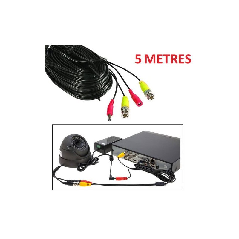 Câble Coaxial pour Caméra surveillance 2en1 - BNC + DC