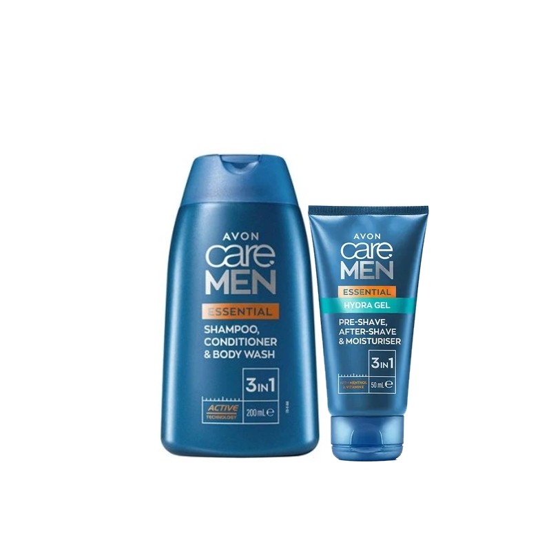 Avon Care Men Essential 3 en 1 Shampooing 200ml, et Gel pour le visage 50 Ml. Ensemble de deux