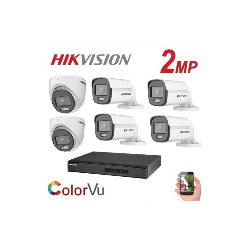 Pack 6 Caméra surveillance HD - 2MP + XVR 8 - Color Vu - Full Color