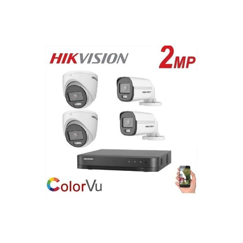 Pack 4 Caméra surveillance HD - 2mp + XVR 4 - color vu - full color