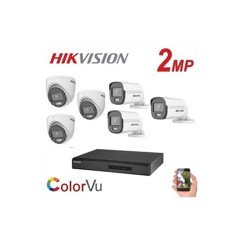 Pack 6 Caméra surveillance HD - 2MP + XVR 8 - Color Vu - Full Color