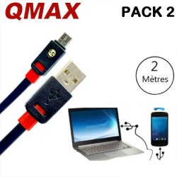 Pack 2 Câble USB Micro USB V8 - 2 mètres marque qmax