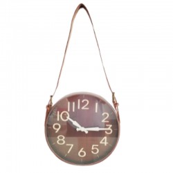 Horloge murale 30cm au design unique avec ceinture en cuir