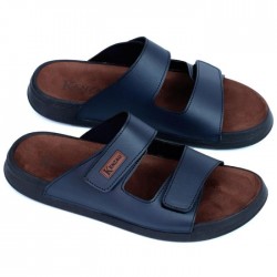 Claquettes KENZAU Homme Scratch Réglable & Semelle Souple Bleu