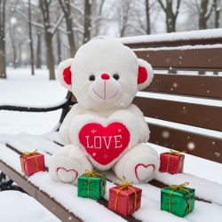 Peluche géante XXL avec coeur I LOVE YOU - Ours / Nounours - 80/45 cm - Blanc