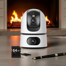 camera surveillance wifi - 10MP ( 2x 5mp ) - interne - Rotative - double lense + carte micro sd 64Go
