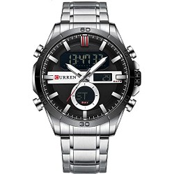 Curren Montre numérique à quartz en acier inoxydable Silver pour homme