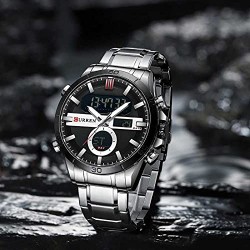 Curren Montre numérique à quartz en acier inoxydable Silver pour homme