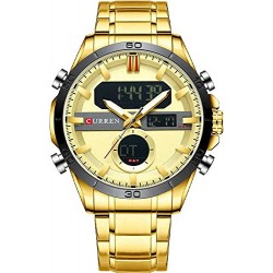 Curren Montre numérique à quartz en acier inoxydable doré pour homme