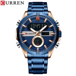Curren Montre numérique à quartz en acier inoxydable Bleu pour homme