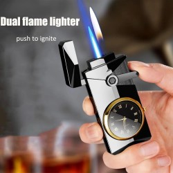 Briquet Montre portable coupe-vent, briquet à deux flammes, collection cadeau pour homme (noir)