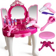 Coiffeuse Glamorous Princess avec tabouret, miroir, sèche-cheveux, jouet de maquillage cadeau pour enfant rose