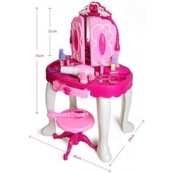Coiffeuse Glamorous Princess avec tabouret, miroir, sèche-cheveux, jouet de maquillage cadeau pour enfant rose