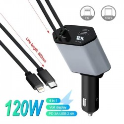 Chargeur Voiture Rapide 120 W USB-C 4 En 1