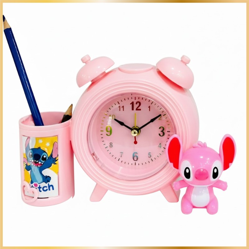 Horloge Réveil Enfant Rose avec Pot à Crayons