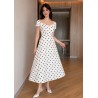 Robe Polka Vintage à Pois Coupe Évasée - Blanc et Noir