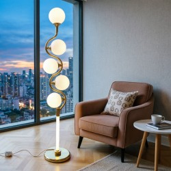 Lampadaire sculptural en forme de vague ou spirale en métal doré