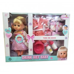 COFFRET poupée avec accessoires Drink Wet Baby de la marque Lunabebe