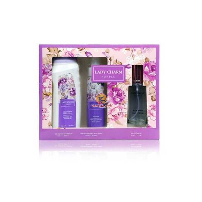 Coffret lady charm - purple Gel douche + parfum corporel + eau de parfum
