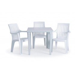 Sofpince 3 chaises blanc + table carré blanc