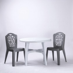 Sofpince 2 chaises GRIS + table rond BLANC