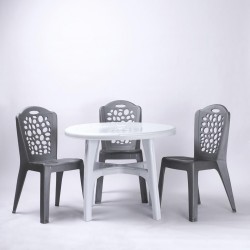 Sofpince 3 chaises GRIS et marron + table rond BLANC