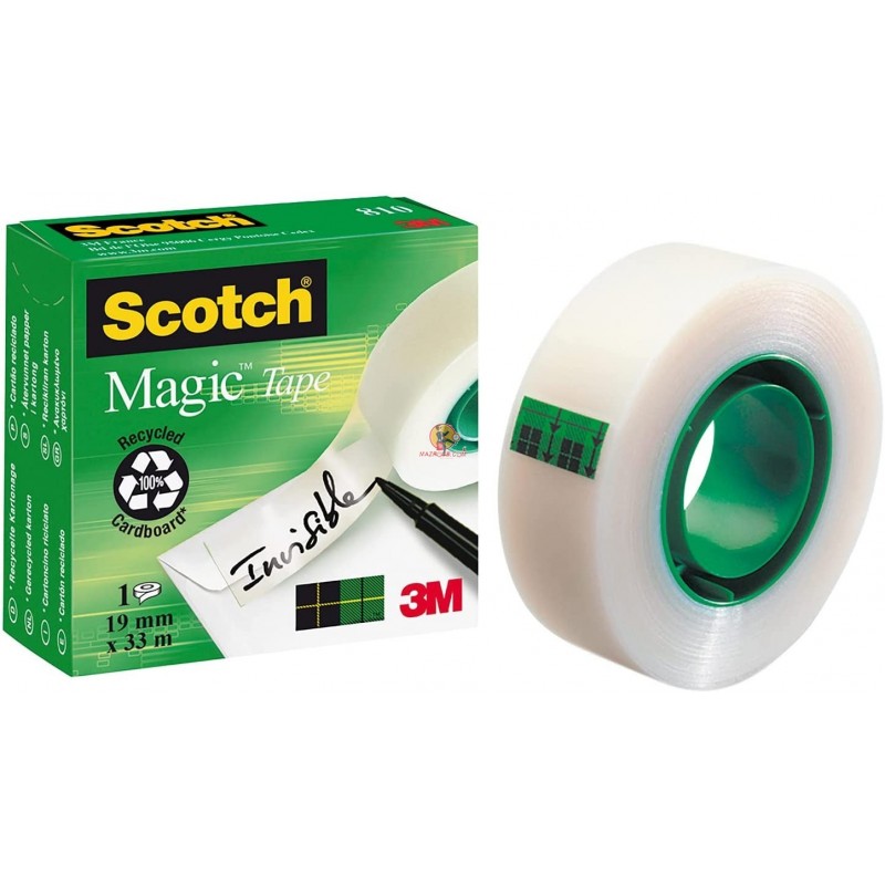 Scotch Magic Tape Ruban adhésif invisible 19 mm x longueur 33 m (rouleau 33 mètres)